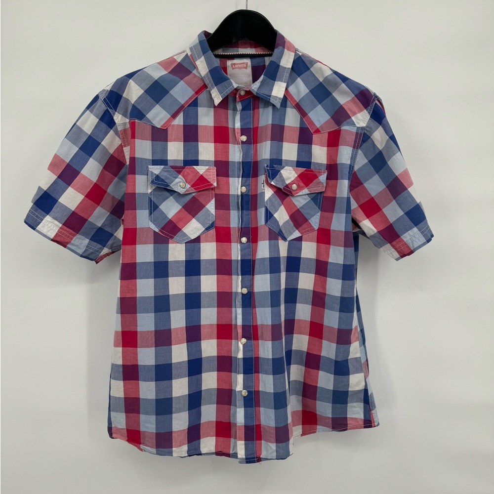 Levi’s Pearl Snap Patriotic Checked S/S‎ Men’s Size XXL Modern EUC